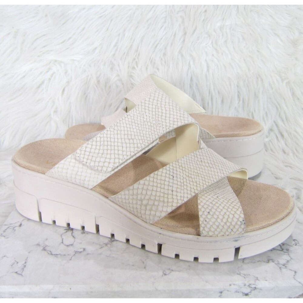 Vionic Uptown Sunset Wedge Sandals Size 10 W Wide Textured Ivory Platform Shoes